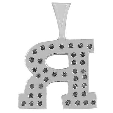 White 14K Solid White Gold Diamond Letter Initial R Pendant 1.10 Ctw